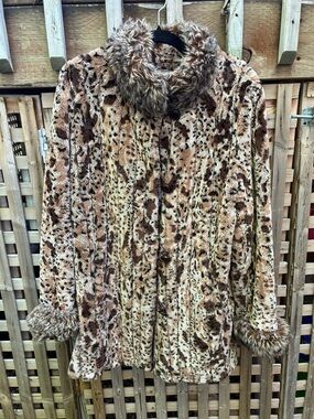 Women's Faux Fur Animal-Print Peacoat in Brown